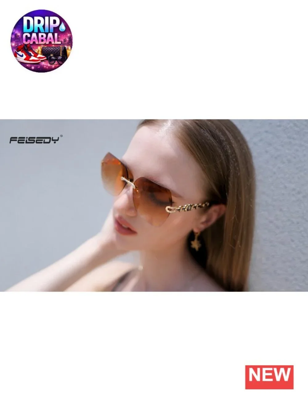 Rimless Sunglasses Women Metal Frame Diamond Cutting Lens UV400